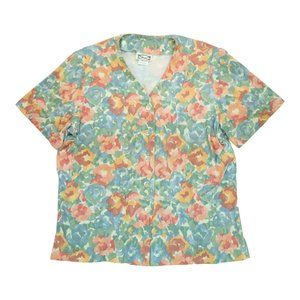 Vintage Frayne Floral Button Blouse Womens Size XL Flower‎ Print